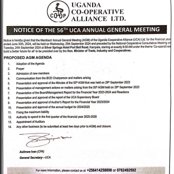 THE NATIONAL COOPERATIVE CONSULTATIVE MEETING AND 56th UCA MEMBERS AGM